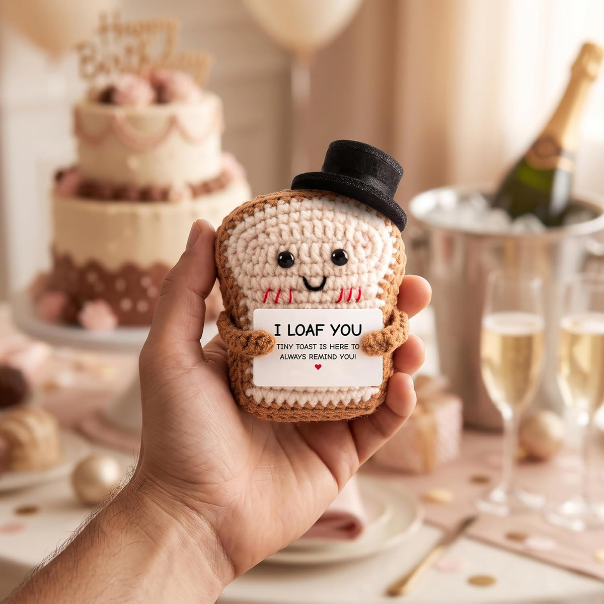 Crisky Crochet Hat Toast I Loaf You Gift for Her Him Beloved One & Friends - Perfect for Wedding, Anniversary, Birthday, Christmas for Women Men Couples Wife Husband