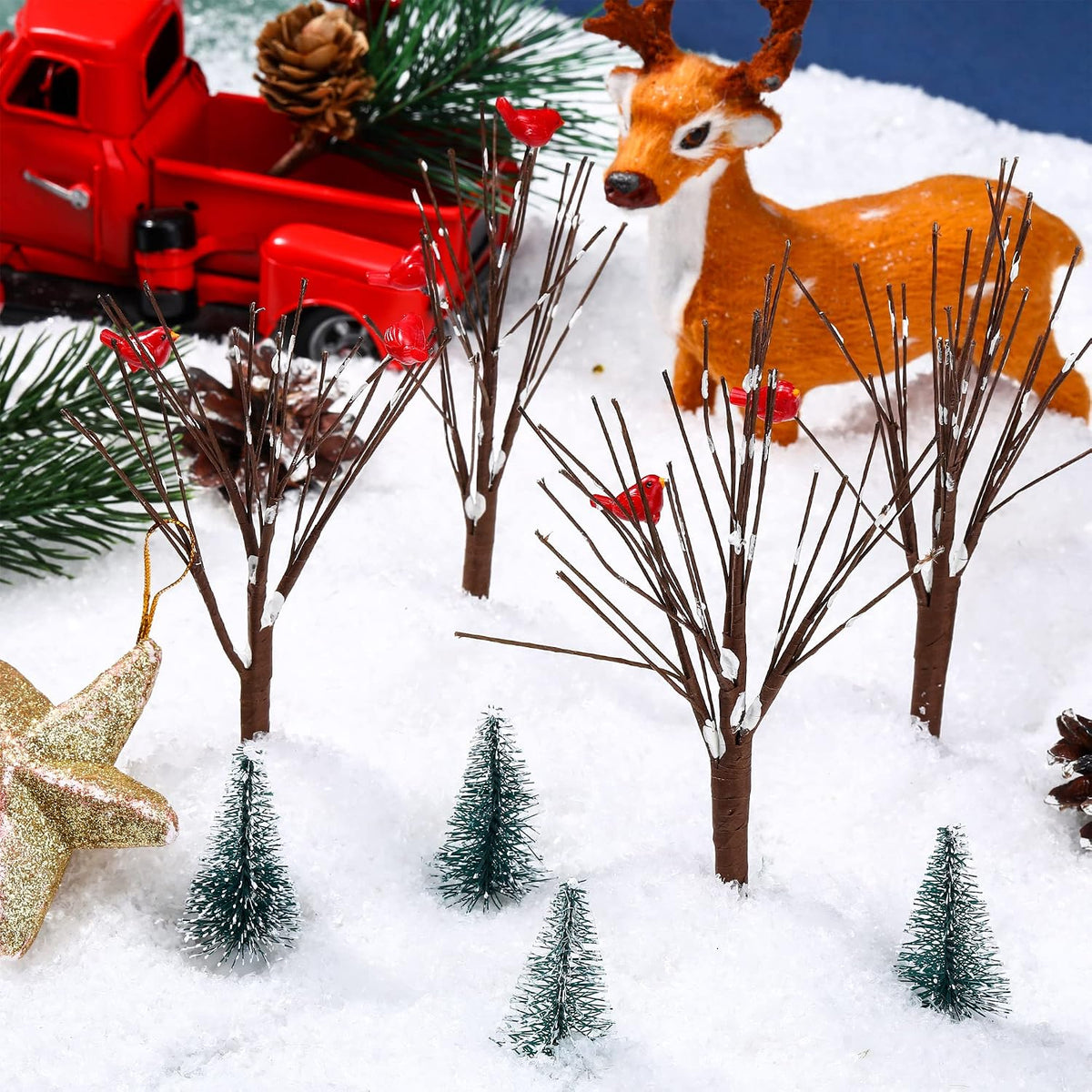 8 Pcs Christmas Village Trees Bare Branch Snow Frost Miniature