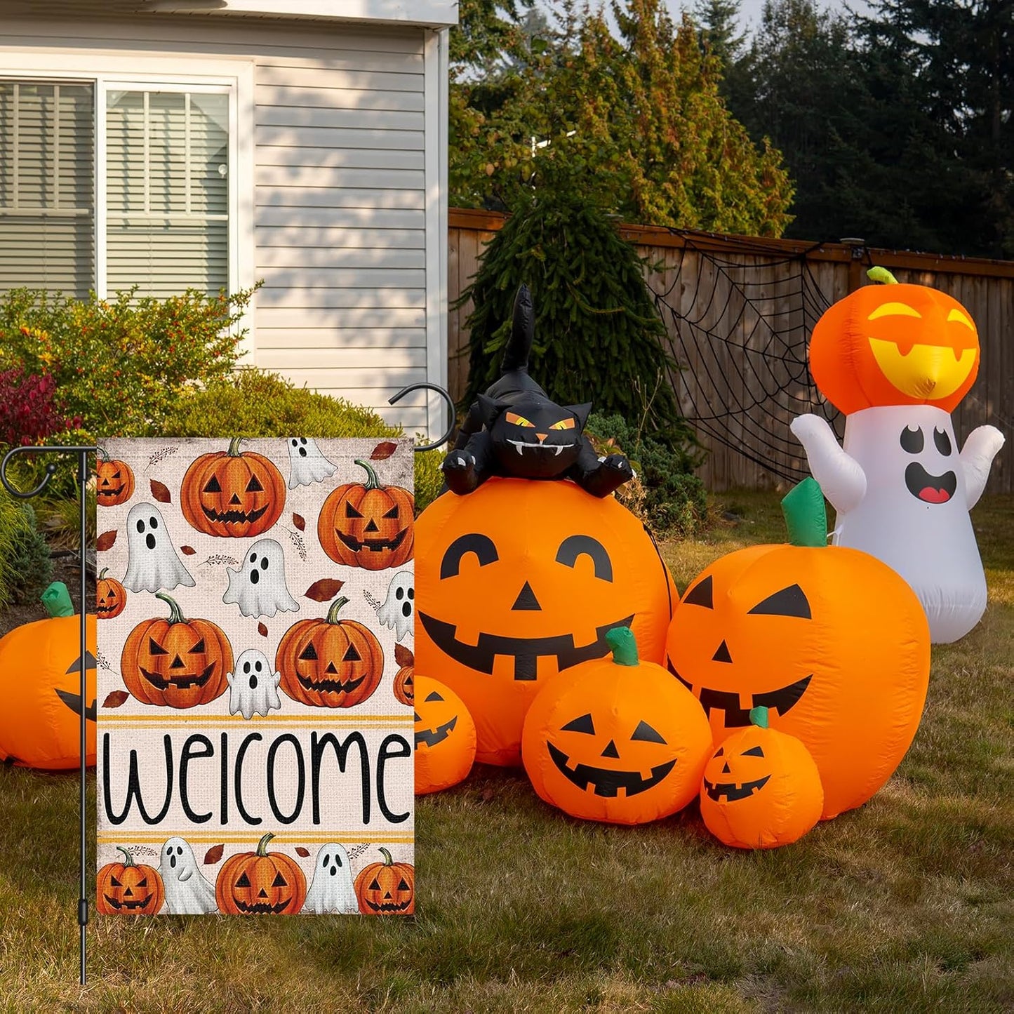 12×18 in Double-Sided Halloween Garden Flag Ghost & Pumpkin Yard Decor | USA Decoration®