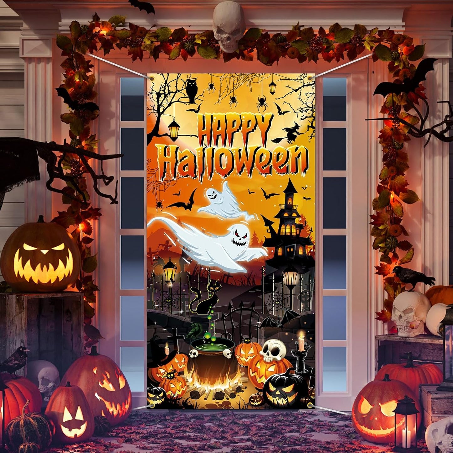 Halloween Door Cover Ghost Pumpkin Castle 70x35 In | USA Decoration®