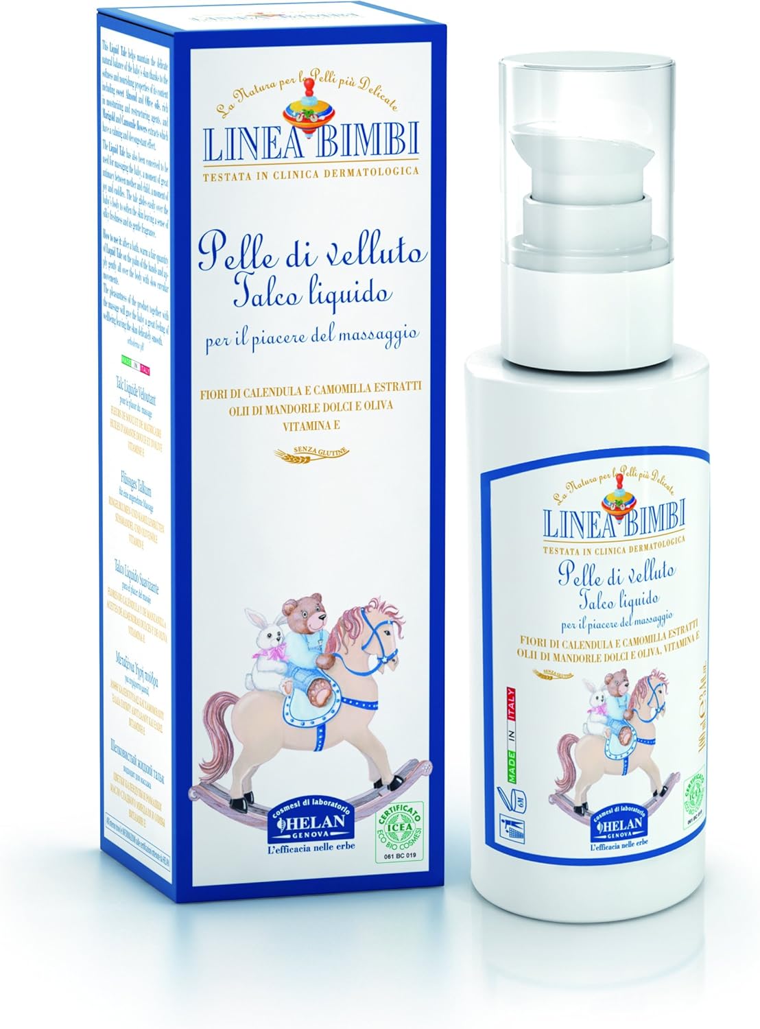 Helan Linea Bimbi Liquid Talcum Powder for Babies with Vitamin E Sweet Almond Oil & Calendula Gentle Moisturizing Baby Powder 100g