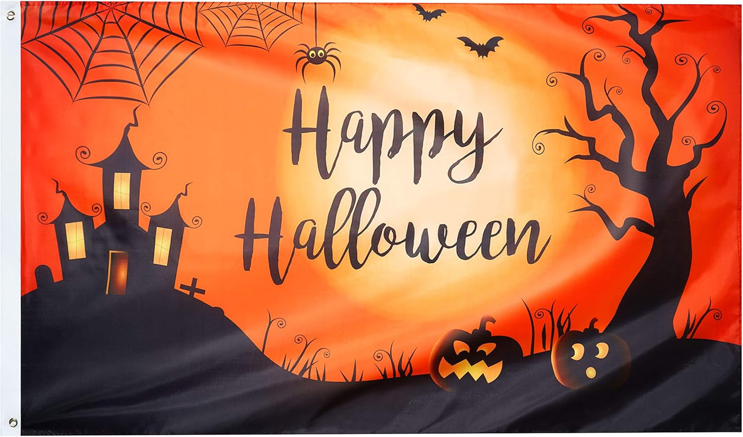 Halloween House Flag 3x5 Ft Pumpkin Spider Bat | USA Decoration®