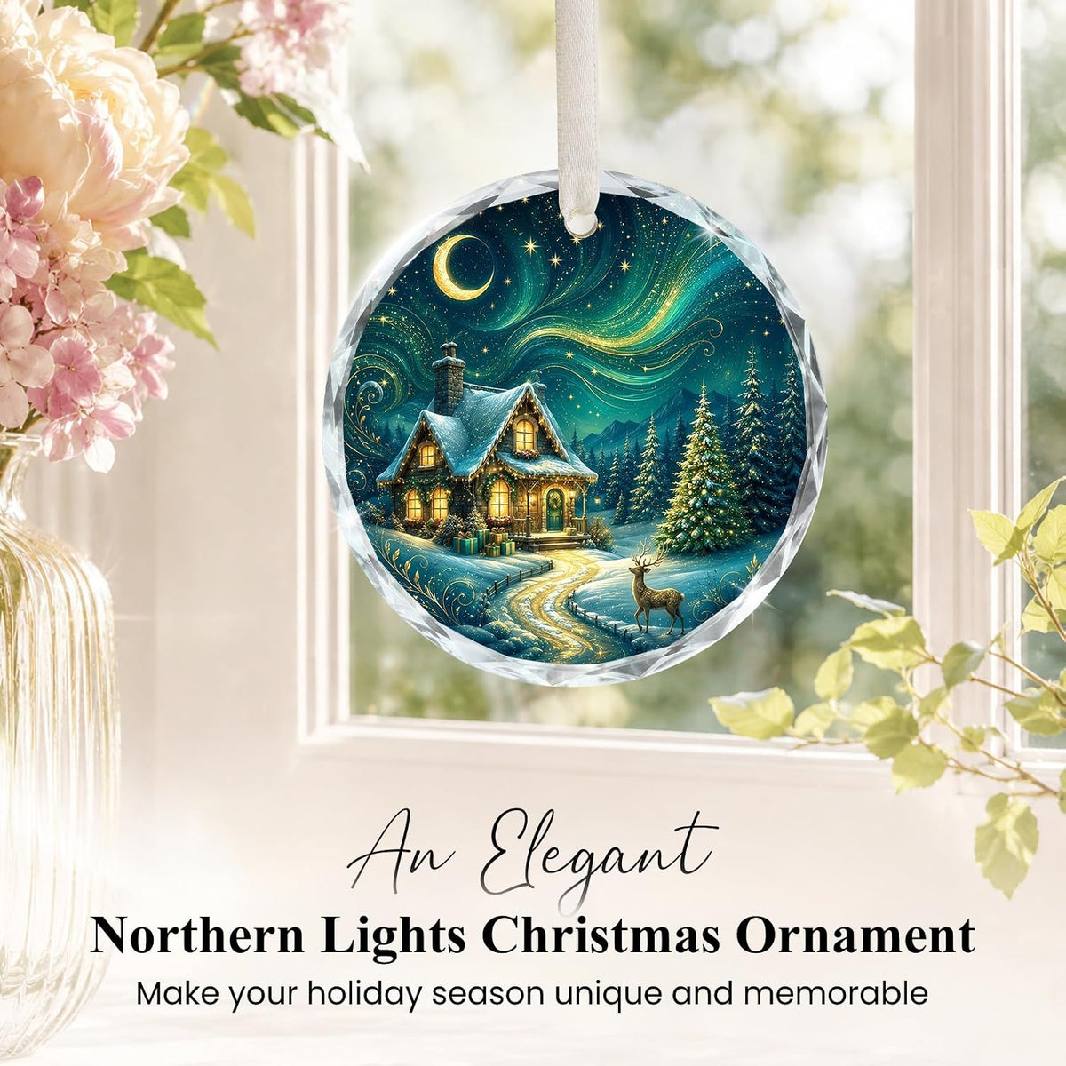 Starry Night Christmas Ornaments 2026, Glass Northern Lights Ornament