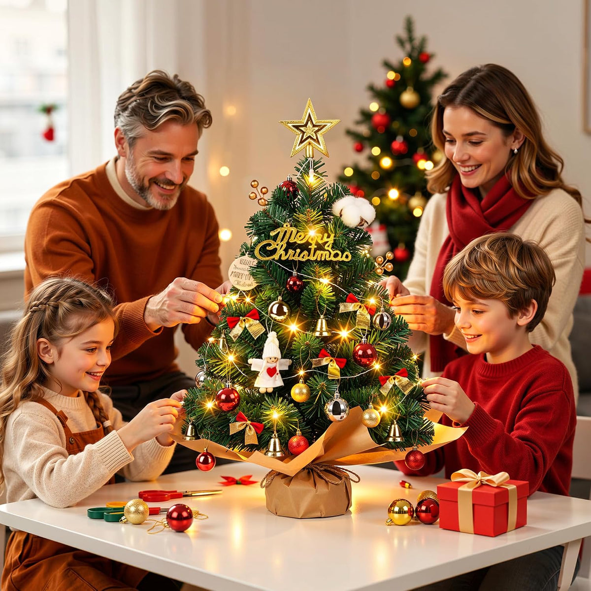 WISELIFE 24" Mini Tabletop Christmas Tree with Lights & Ornaments - Artificial Small Xmas Tree with Angel Decor, Desktop Christmas Decorations for Table, Office, Bedroom, Small Spaces