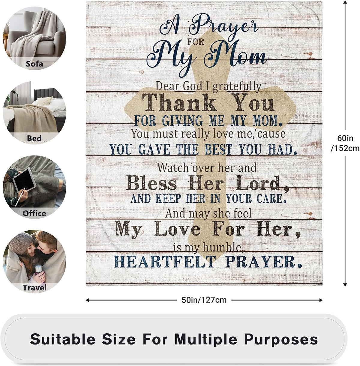 Mom Blanket 60 x 50 inch, Mom Birthday Gifts from Daughter, Son