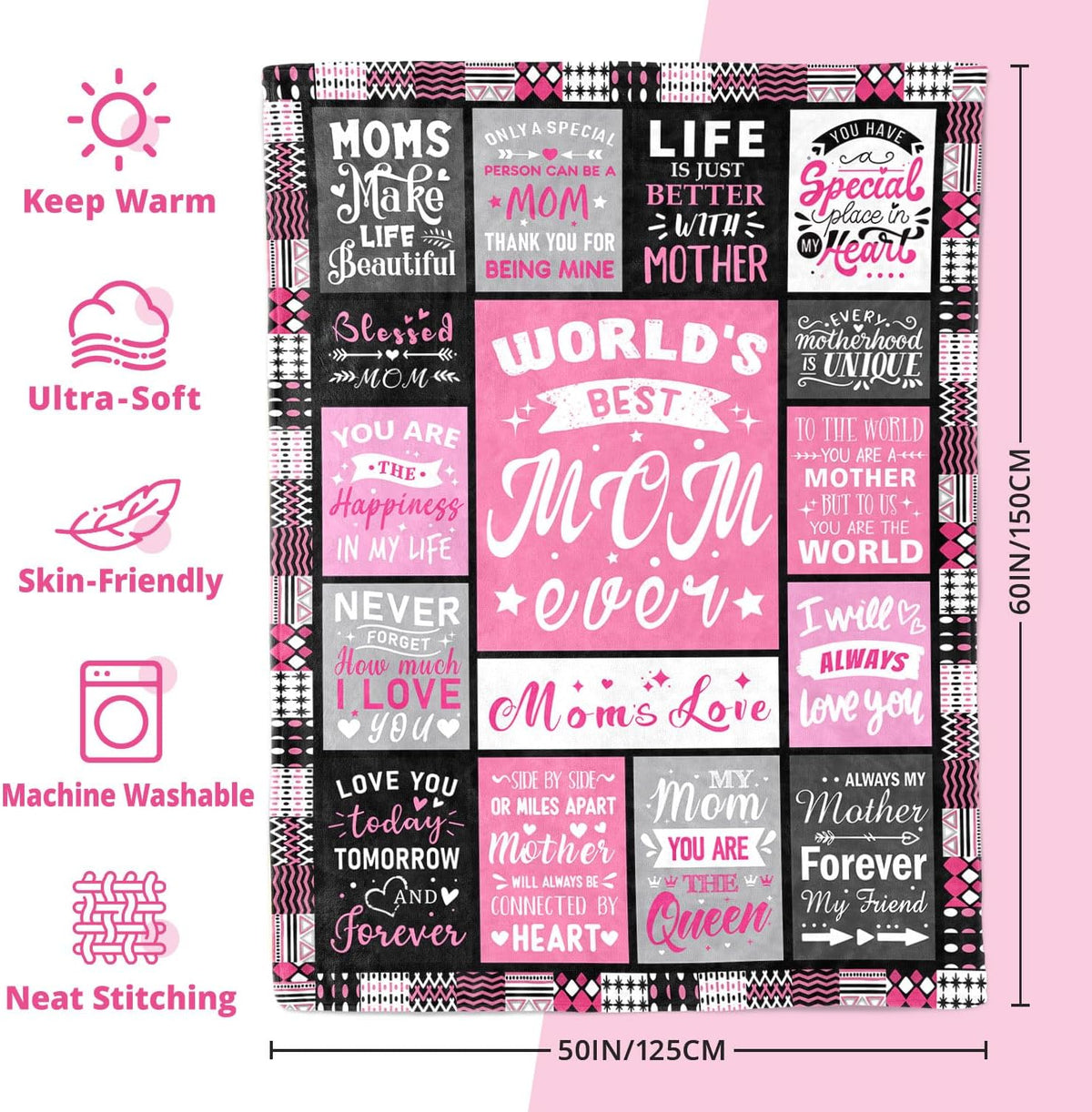 Mom Birthday Gifts from Daughter, Best Mom Ever Blanket 50"x60"