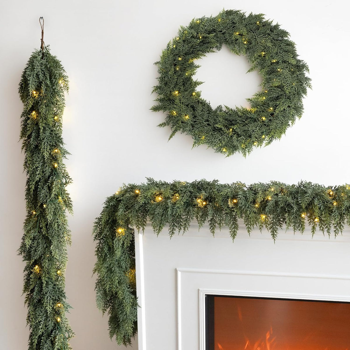9FT Pre-lit Christmas Garland with Lights Cedar Garland Christmas Decor