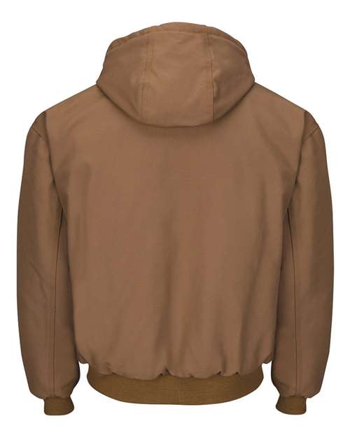 Insulated Brown Duck Hooded Jacket with Knit Trim | USA Decoration
