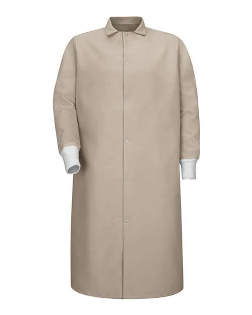 Gripper-Front Pocketless Butcher Coat With Knit Cuffs | USA Decoration