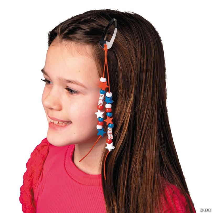 8 1/2" Patriotic Red, White & Blue Beaded Snap in Hair Clip Craft Kit - Makes 12