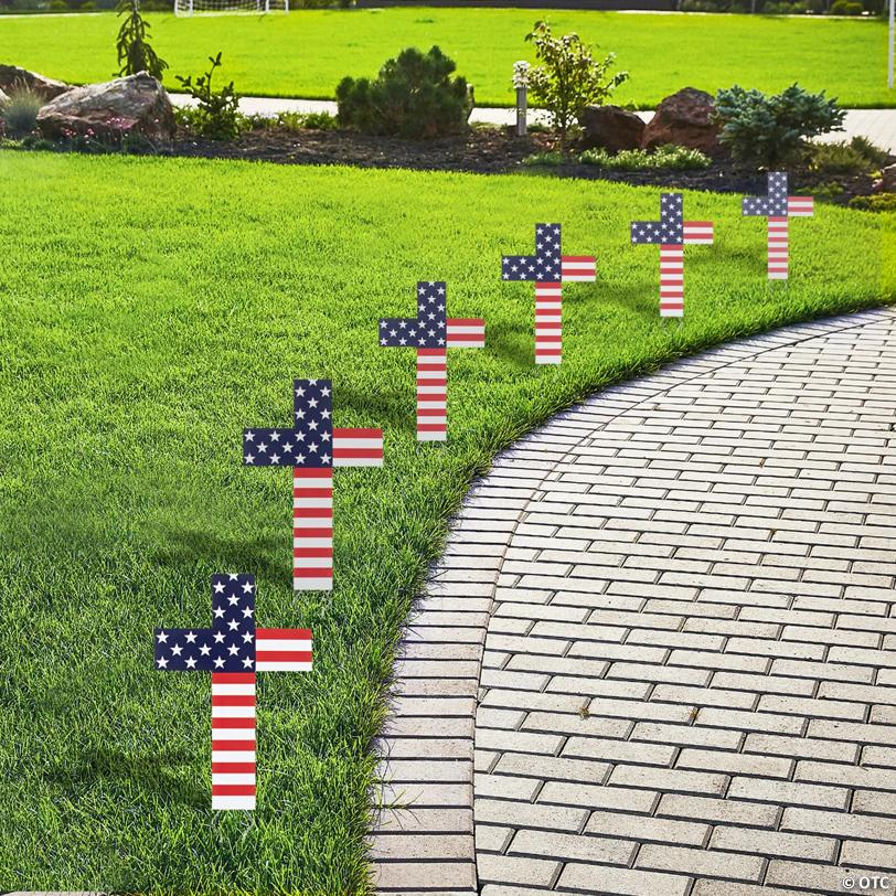 8 1/2" x 12 1/2" Patriotic Flag Cross Yard Signs – 6 Pc.