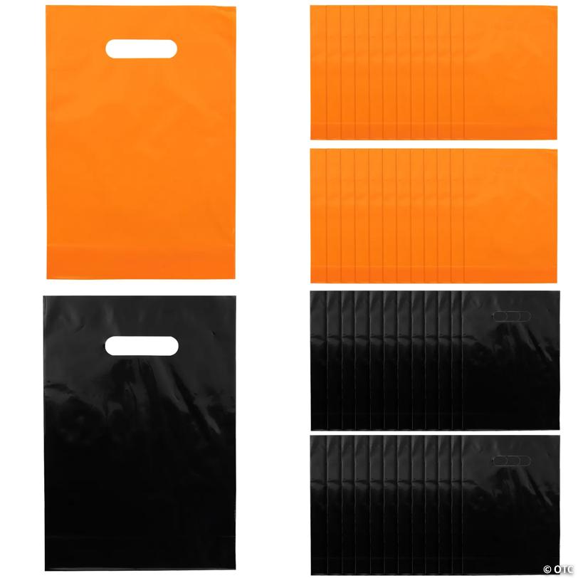 8 1/2" x 12" Bulk 100 Pc. Orange & Black Plastic Goody Bag Kit