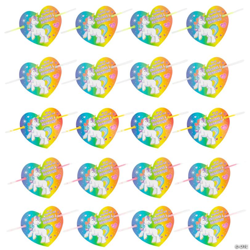 8" Bulk Glow Bracelet Valentine Exchanges with Unicorn Rainbow Card for 96