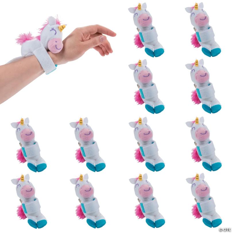 8" Hugging Magical White Unicorn Stuffed Slap Bracelets - 12 Pc.