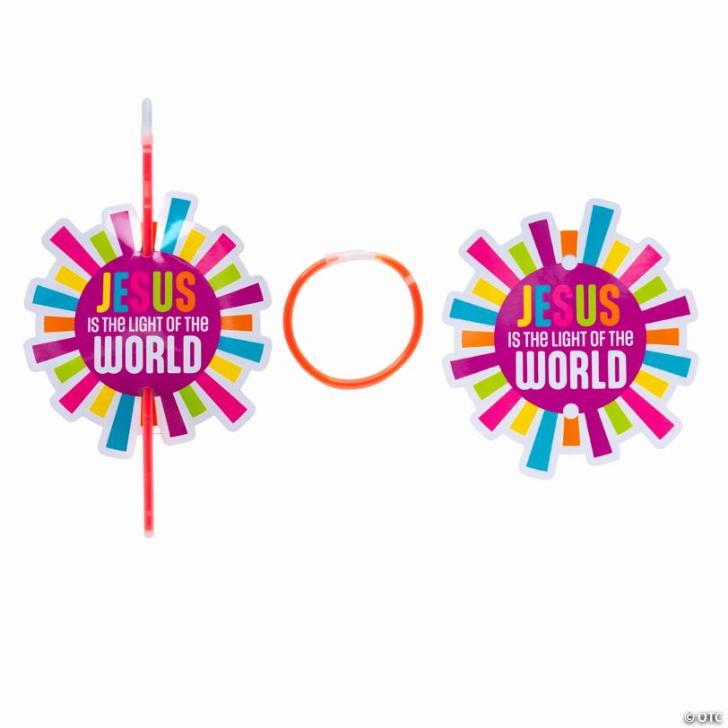 8" Jesus is the Light VBS Glow Bracelets on Card - 24 Pc.