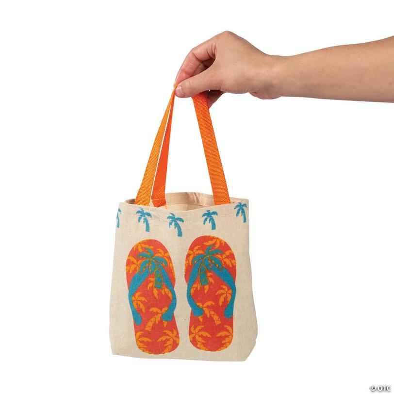 8" Mini Flip Flop Canvas Tote Bags - 12 Pc.