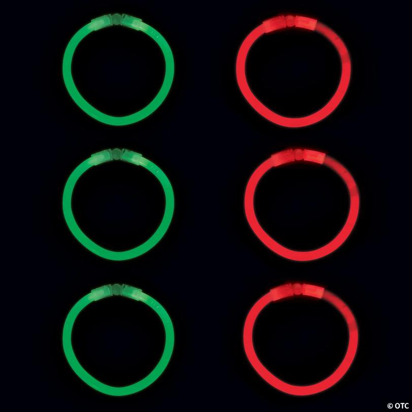 8" circ. Bulk 100 Pc. Christmas Red & Green Plastic Glow Bracelets Assortment