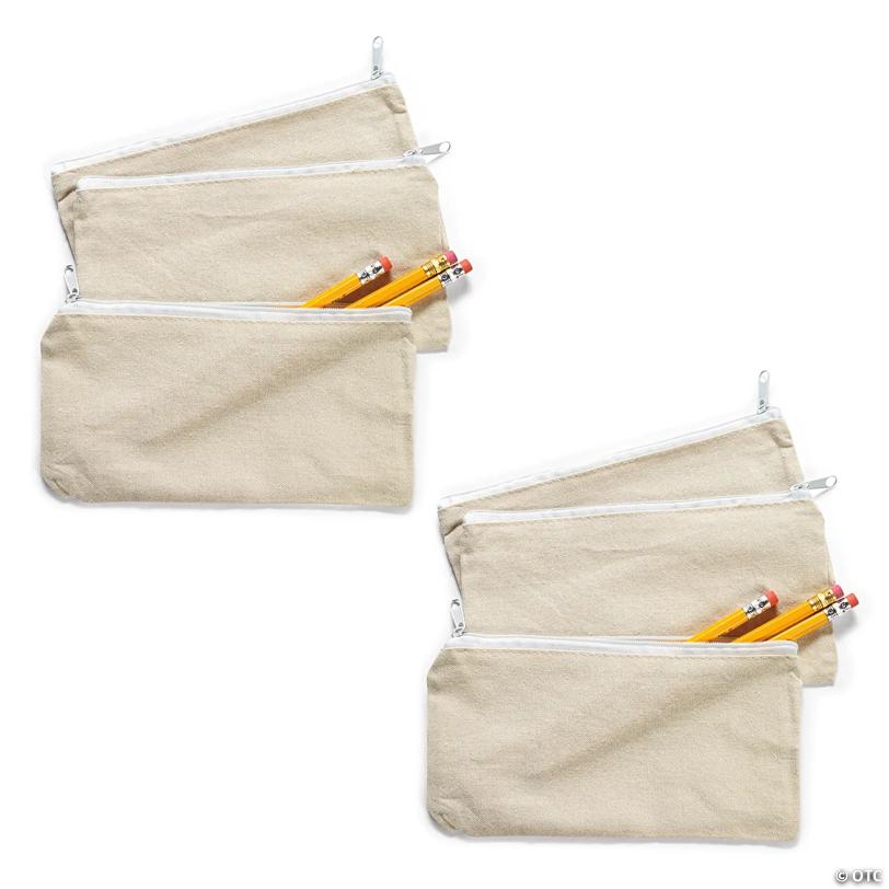 8" x 4 1/4" Bulk 48 Pc. Zippered Natural Canvas Pencil Cases
