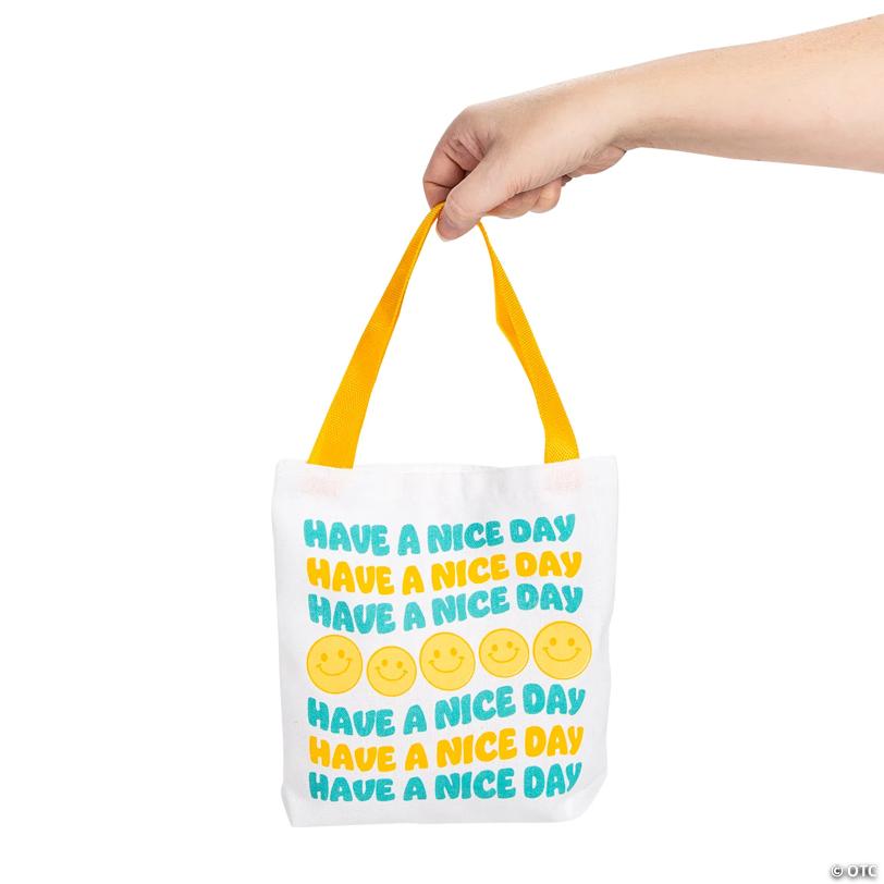 8" x 8" Mini Canvas Smile Face Tote Bag Assortment - 12 Pc.