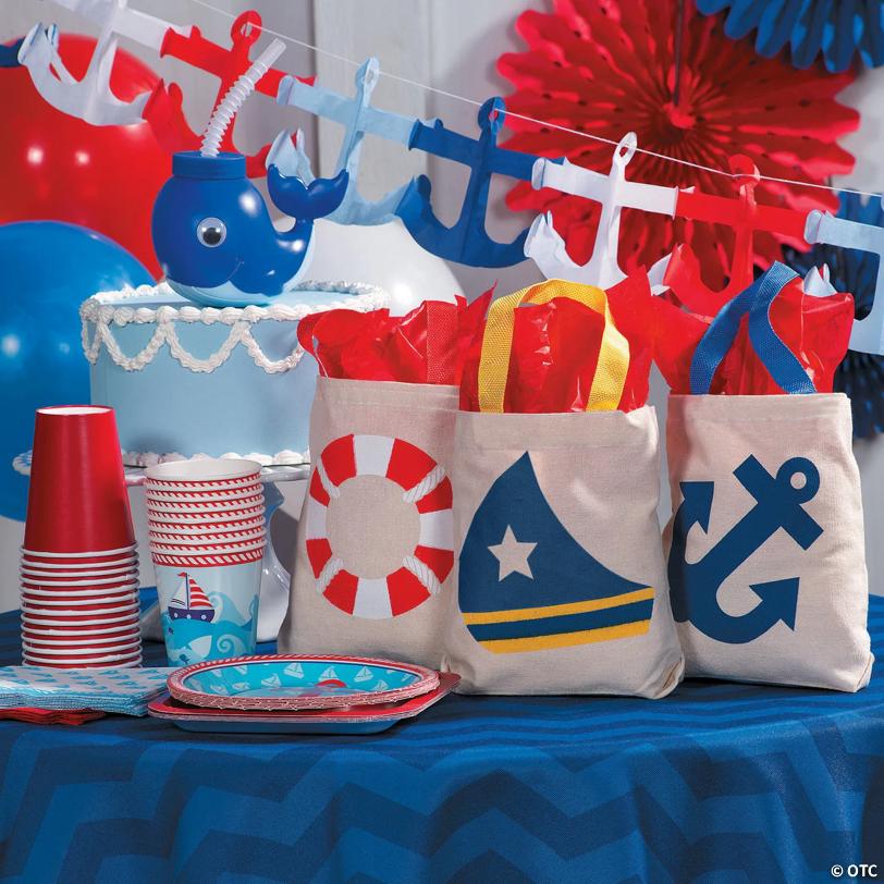 8" x 8" Mini Nautical Polyester Tote Bags - 12 Pc.