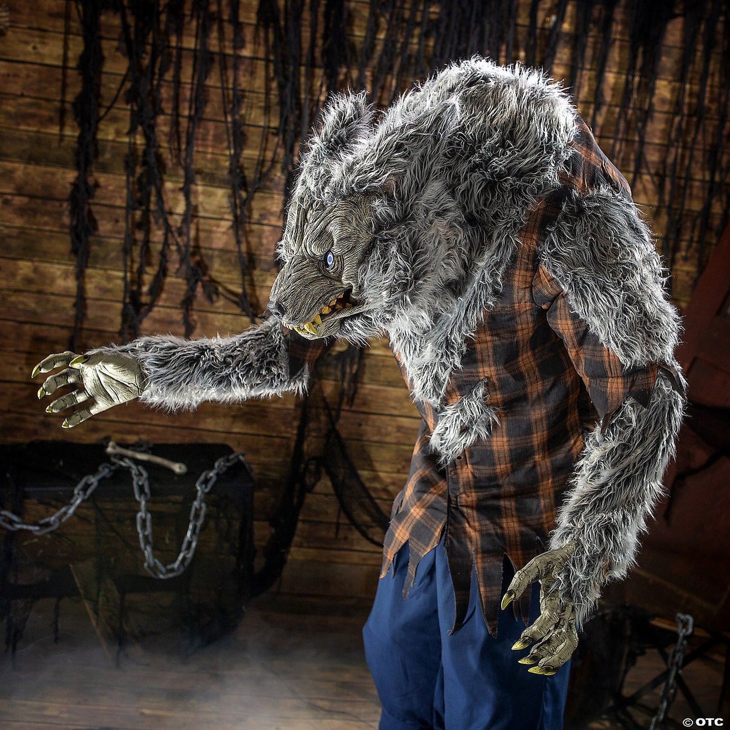 90" Animated Hulking Werewolf in Shirt Pants Halloween Decoration | USA Decoration®