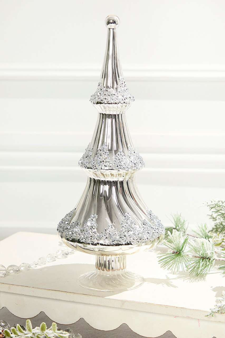 14.5" Icy Silver Christmas Tree Elegant Winter Holiday Decor