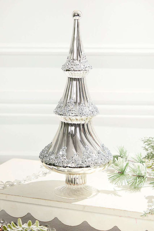14.5" Icy Silver Christmas Tree Elegant Winter Holiday Decor