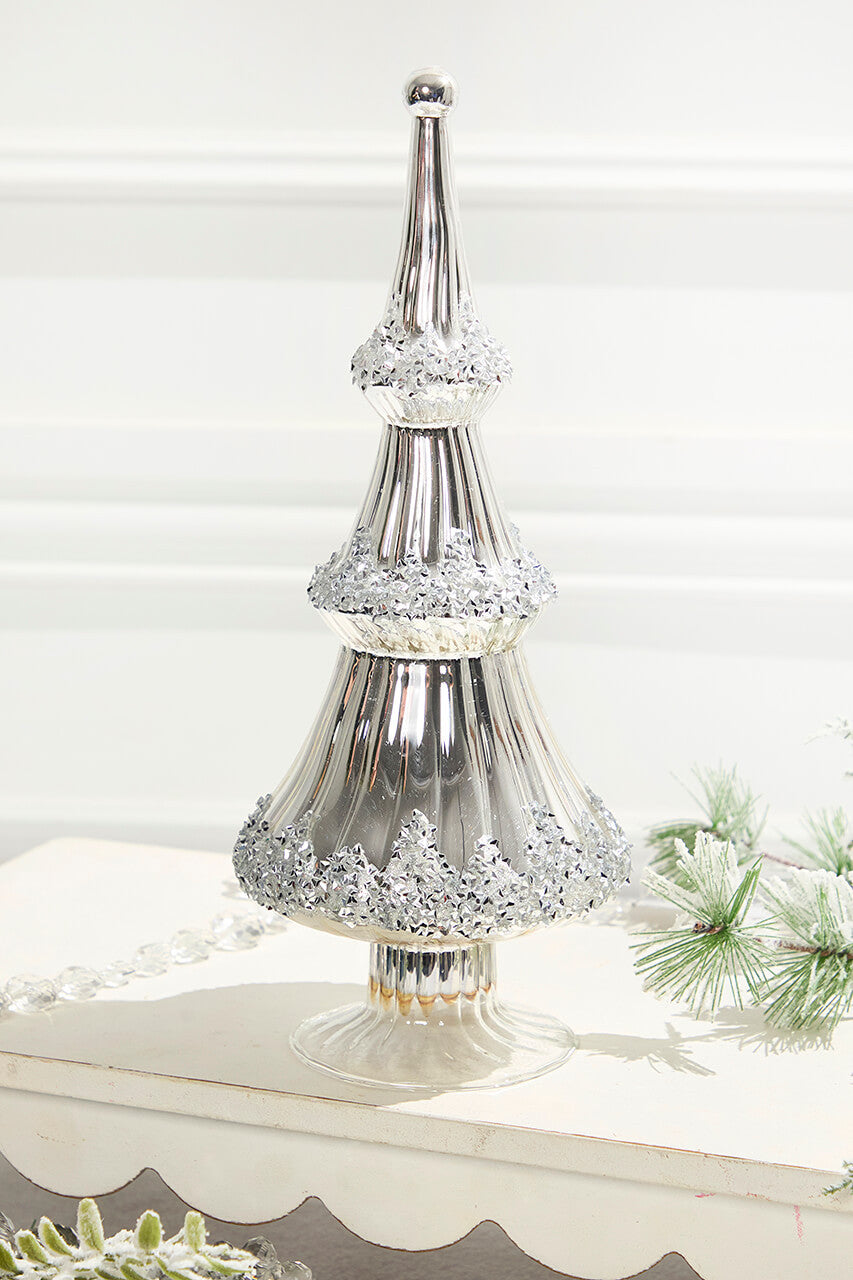 12.5” Icy Silver Christmas Tree Frosted Holiday Tabletop Decor