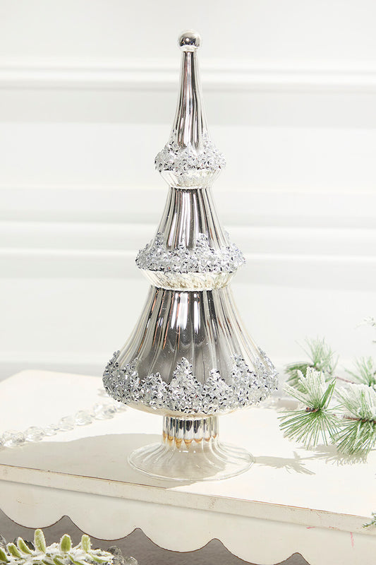 12.5” Icy Silver Christmas Tree Frosted Holiday Tabletop Decor