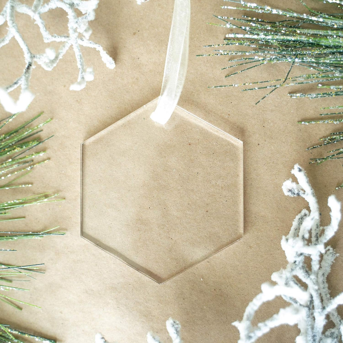 UNIQOOO 18 Pack 3'' Clear Hexagon Acrylic Christmas Ornament, 4mm Extra Thick, DIY Blank Xmas Bauble Hanging Tree Decoration, Stocking Name Tag, Memento