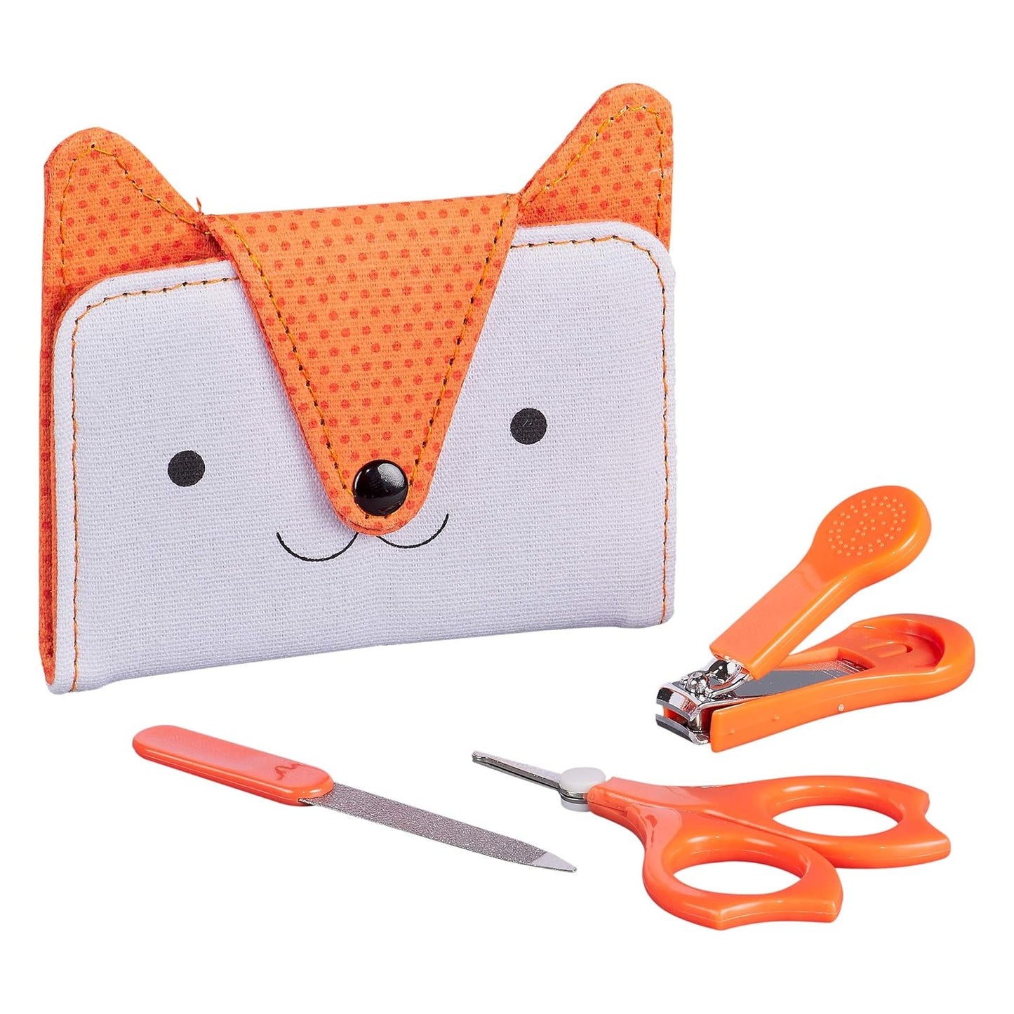 Petit Collage Baby Nail Kit Nail Clippers, Scissors & File with Fox-Shaped Pouch Compact Baby Nail Care Set for Travel & On-the-Go Grooming