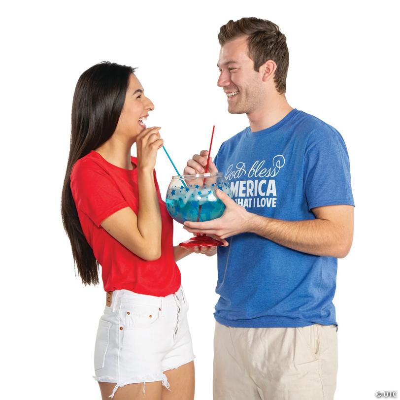 96 oz. Patriotic Reusable BPA-Free Plastic Fishbowl Glass with Straws - 5 Ct.