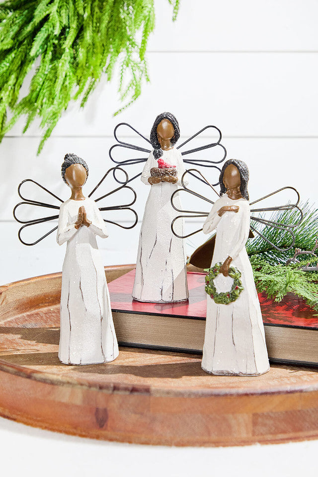 7" Natural Tabletop Angel Figurine Rustic Christmas Decoration for Home and Holiday Display