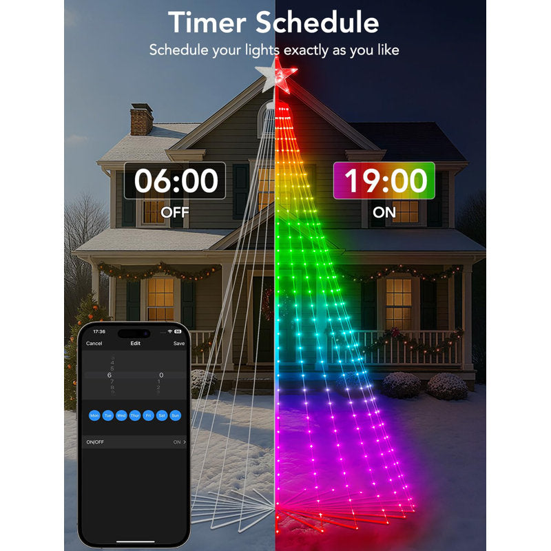 9FT Smart RGB Christmas Tree With 460 Leds, APP & Remote Control, 100+ Modes & Music Sync, IP65 Waterproof Outdoor Cone Tree For Yard Holiday Decor