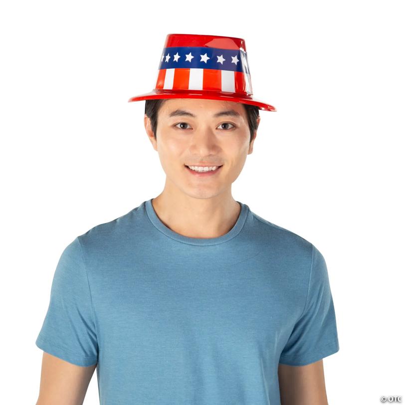 9 1/2" x 11 1/2" Patriotic Red, White & Blue Plastic Top Hats - 12 Pc.