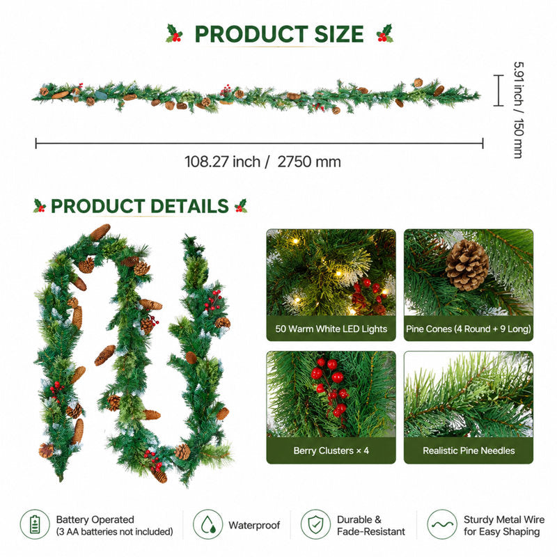 6 ft Red Artificial Fir Christmas Garland framing a front door