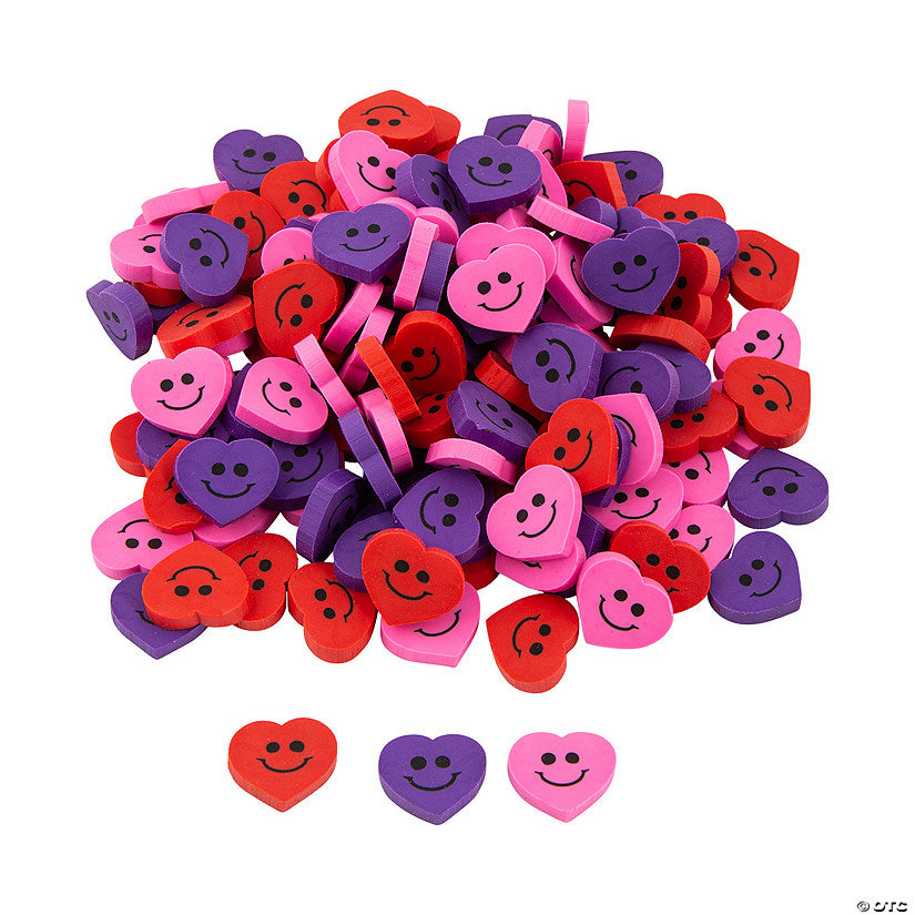 3 /4" Bulk 144 Pc. Mini Valentine's Day Smile Face Heart Erasers