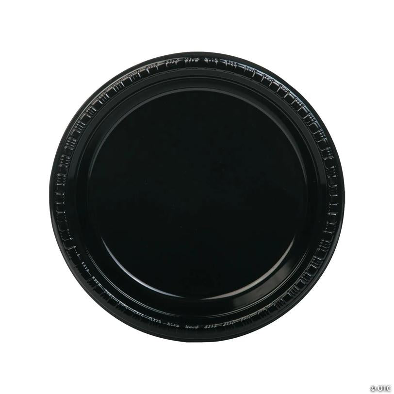 9" Black Disposable Plastic Dinner Plates - 20 Pieces | USA Decoration®