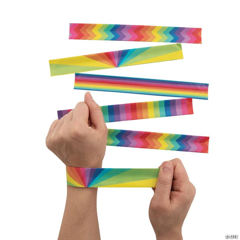 9" Bright Color Rainbow Metal Slap Bracelets - 12 Pc.