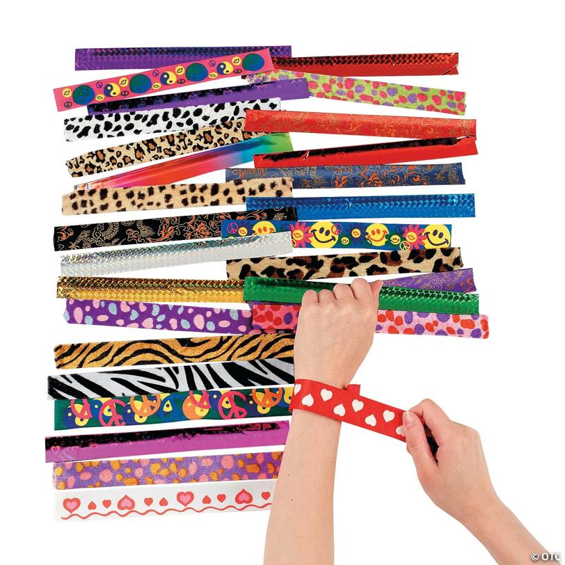9" Bulk 50 Pc. Colorful Patterned Metal Slap Bracelet Assortment