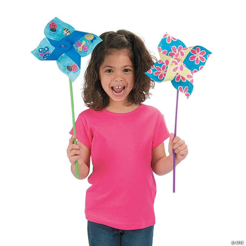 9" DIY Jumbo Paper Pinwheels with Plastic Handles - 24 Pc.