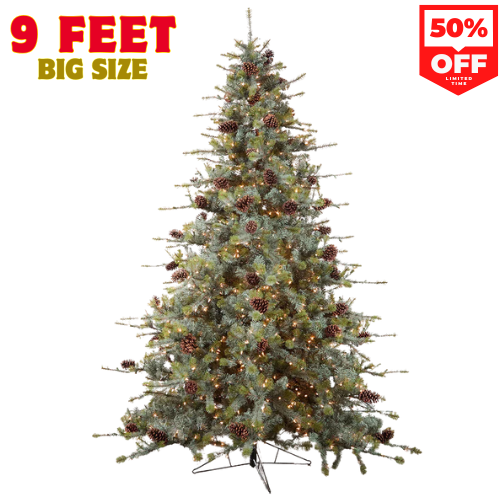 9' Mammoth Pine Christmas Tree with 1,300 Lights Large Pre-Lit Holiday Tree with Brilliant Illumination