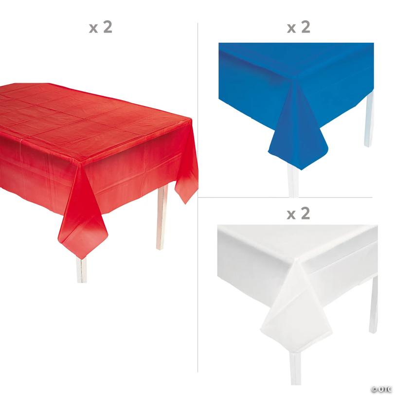 9 Ft. Red, Blue & White Rectangle Disposable Plastic Tablecloth Assortment - 6 Pc.