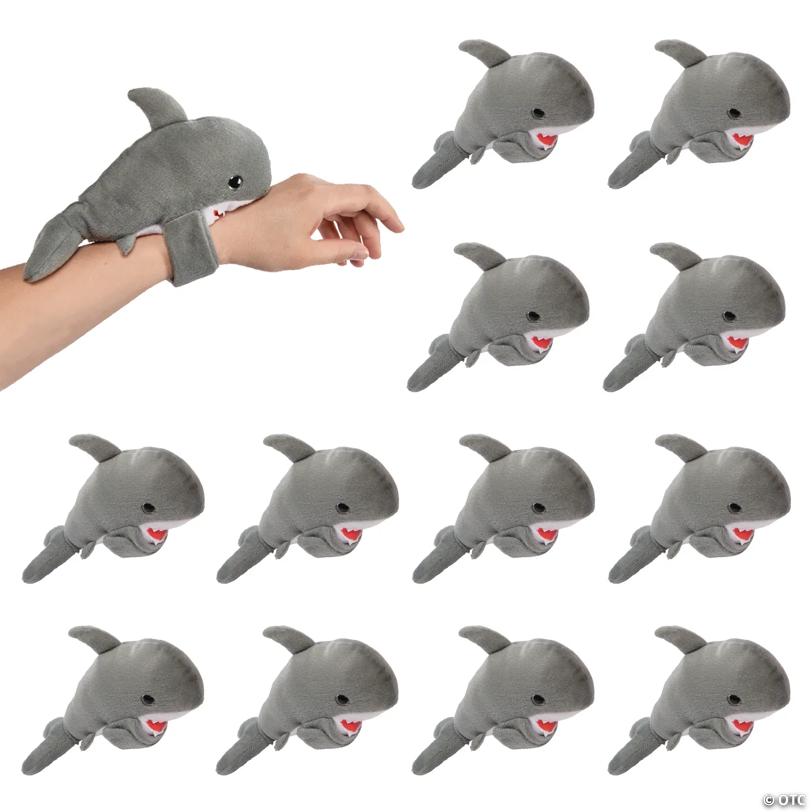 9" Hugging Stuffed Great White Shark Slap Bracelets - 12 Pc.
