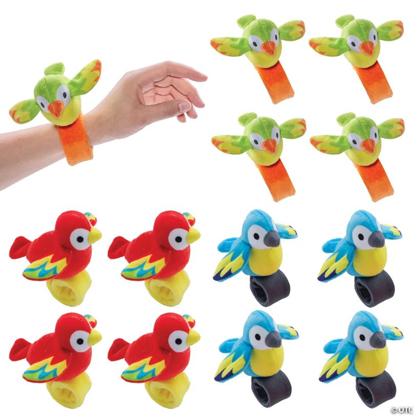 9" Multicolor Hugging Stuffed Bird Slap Bracelets – 12 Pc.