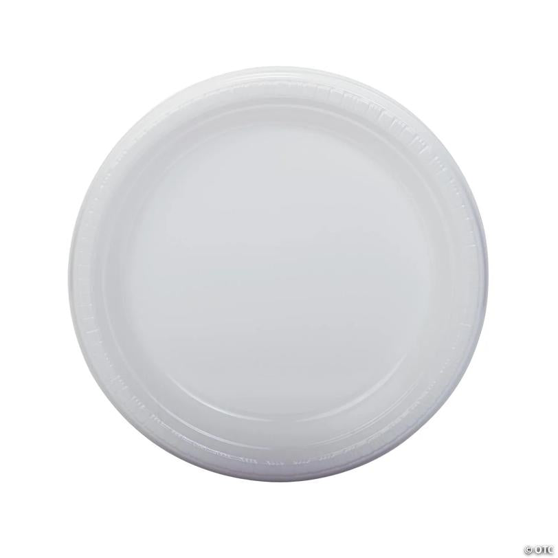 9" White Disposable Plastic Dinner Plates - 20 Pieces | USA Decoration®
