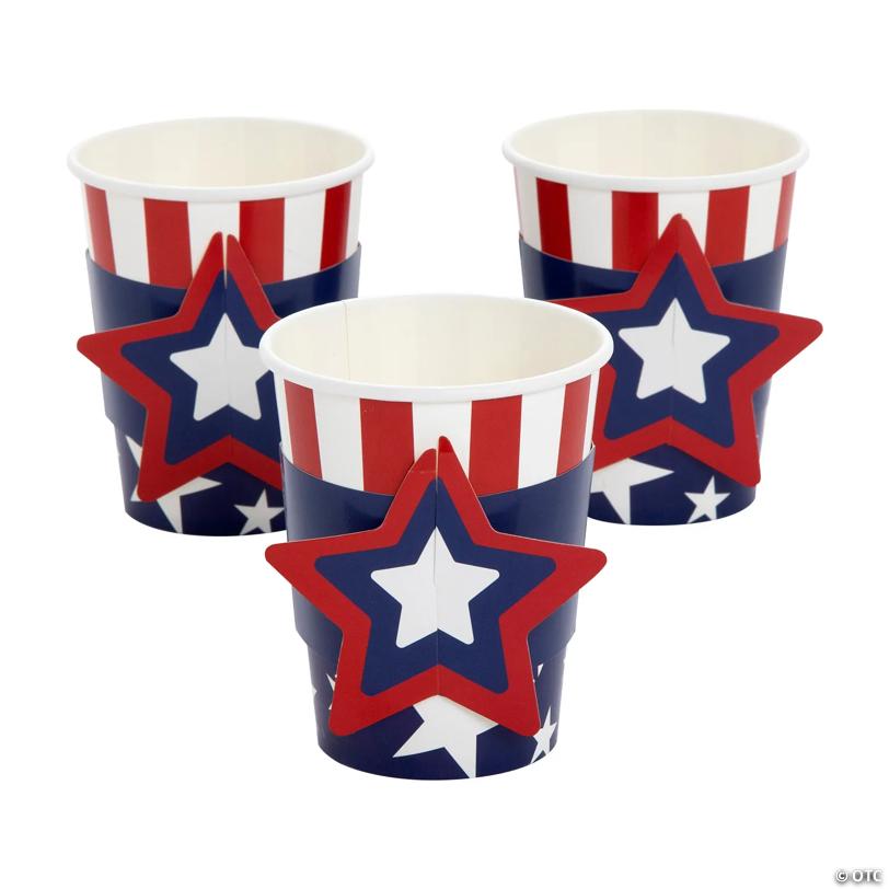 9 oz. Patriotic Star Red, White & Blue Disposable Paper Party Cups with Sleeves - 8 Ct.