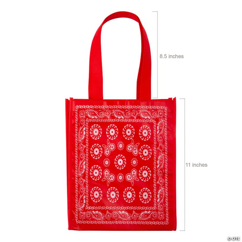 9" x 11" Medium Bandana Print Laminated Nonwoven Shopper Tote Bags - 12 Pc.