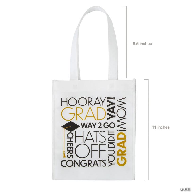 9" x 11" Medium Graduation Congrats Grad Laminated Nonwoven Shopper Tote Bags – 6 Pc.