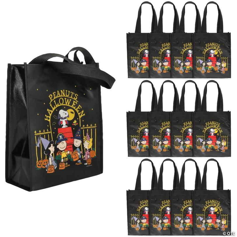 9" x 11" Medium Peanuts Snoopy Halloween Laminated Trick or Treat Shopper Tote Bags - 12 Pc.